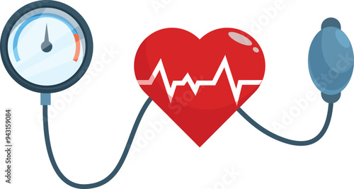 Blood pressure measuring device showing normal blood pressure with a heart and a cardiogram