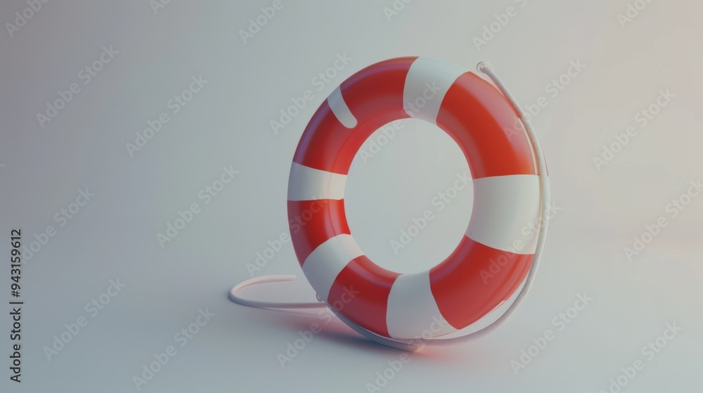 A classic red-and-white life preserver against a neutral background, embodying preparedness and nautical safety. A classic red-and-white life preserver against a neutral background, embodying preparedness and nautical safety.