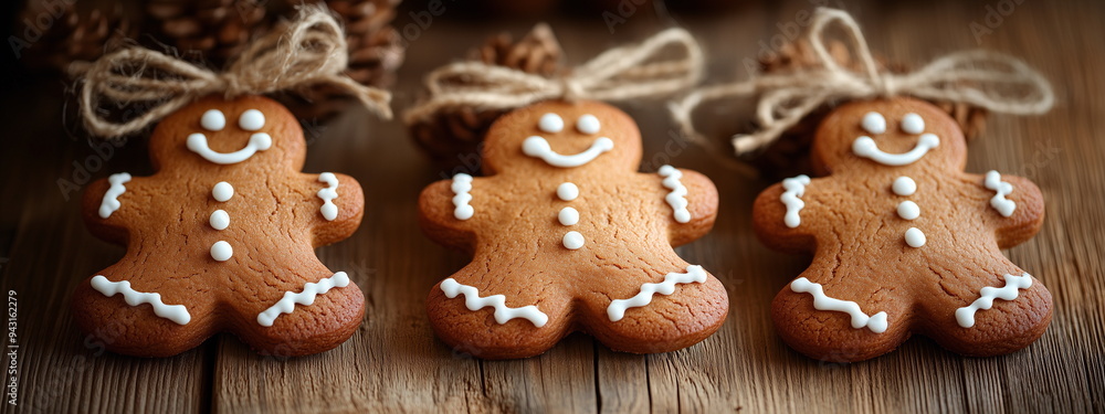Christmas tree ornaments of ginger men on white isolated background. Traditional dessert for Christmas and New Year. Ginger biscuits and aysing pattern.Christmas poster, banner, poster, template Christmas tree ornaments of ginger men on white isolated background. Traditional dessert for Christmas and New Year. Ginger biscuits and aysing pattern.Christmas poster, banner, poster, template