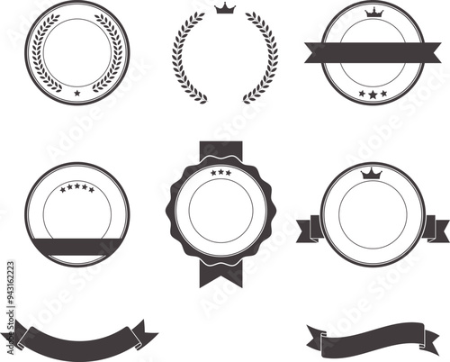 Vintage style blank labels, badges and ribbons vector set. Space for text, great for best quality product tags and certifications.