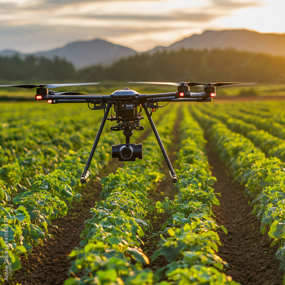 A smart agriculture drone monitoring crop health. A smart agriculture drone monitoring crop health.