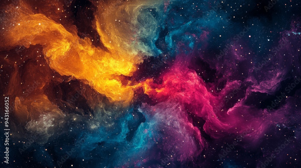 Fototapeta premium Vibrant abstract background with swirling colors, resembling a cosmic nebula, high contrast, vivid hues 