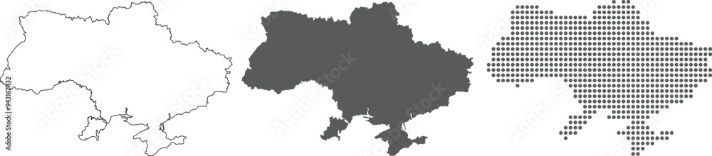 Ukraine map detailed in outline, grey color, dotted style. Ukraine map detailed in outline, grey color, dotted style.