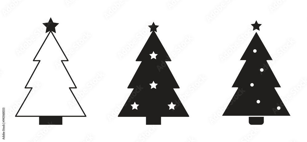 Set of Christmas tree vector illustration. Black and white icons Set of Christmas tree vector illustration. Black and white icons