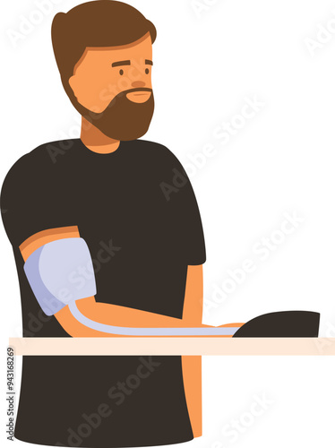 Bearded man is having his blood pressure measured with an electronic device