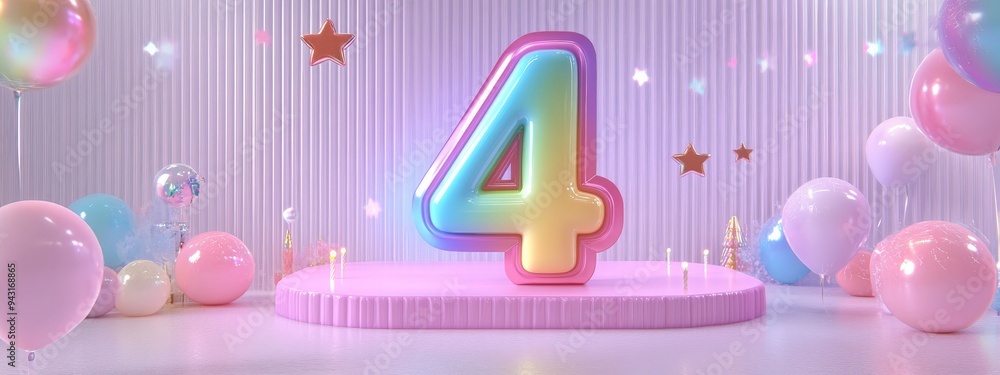 Rainbow Number Four Birthday Celebration. Rainbow Number Four Birthday Celebration.
