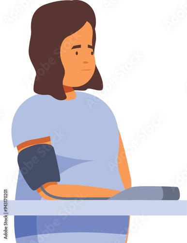 Young woman using a blood pressure monitor at home to check her health