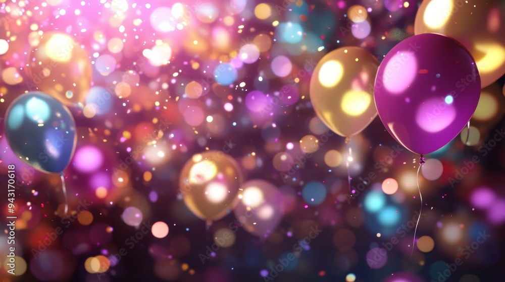 Vibrant Celebration Extravaganza: Festive Party Background with Dazzling Lights, Colorful Confetti, Balloons, and Streamers. Joyous Holiday Atmosphere for Birthdays, National Days, and New Year Events Vibrant Celebration Extravaganza: Festive Party Background with Dazzling Lights, Colorful Confetti, Balloons, and Streamers. Joyous Holiday Atmosphere for Birthdays, National Days, and New Year Events