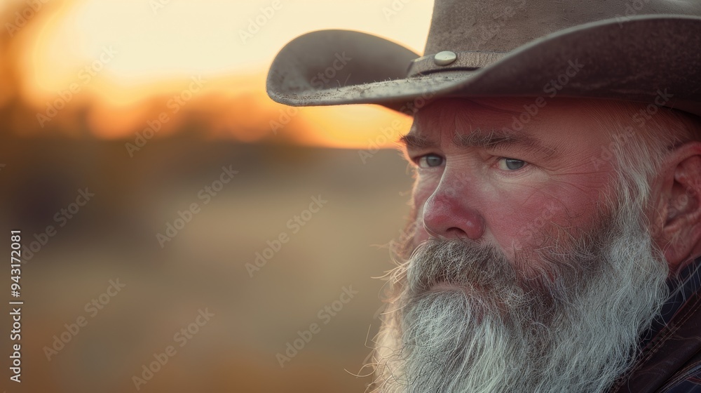 A contemplative cowboy, wearing a weathered hat, gazes intently in the warm glow of a sunset, capturing the rugged spirit of the American West. A contemplative cowboy, wearing a weathered hat, gazes intently in the warm glow of a sunset, capturing the rugged spirit of the American West.