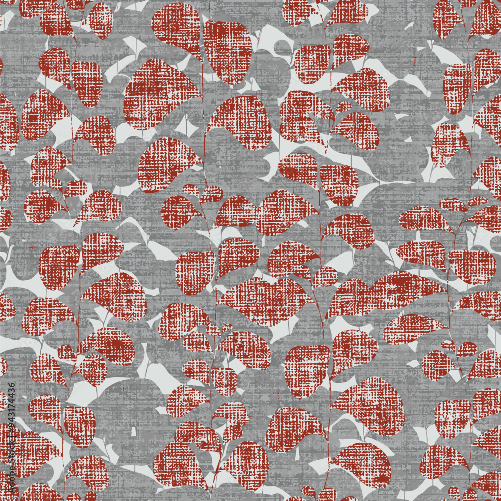 Fototapeta premium Leave stamp seamless pattern. Watercolor leaves seamless vector pattern. Line leaf background.