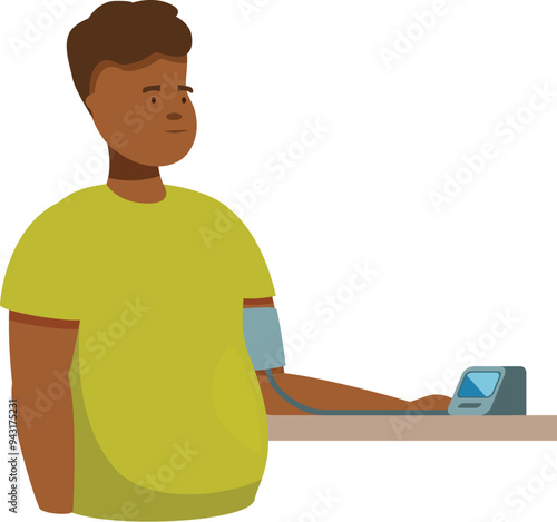 Young man is having his blood pressure checked with a digital blood pressure monitor