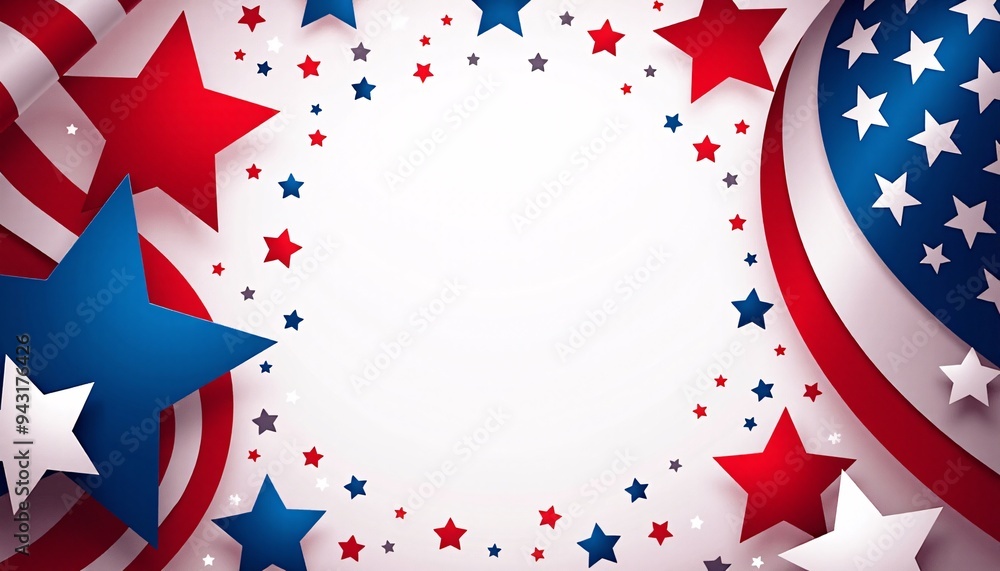 Vibrant patriotic banner with abstract flag shapes and bold red, white, and blue color schemes for marketing. Vibrant patriotic banner with abstract flag shapes and bold red, white, and blue color schemes for marketing.