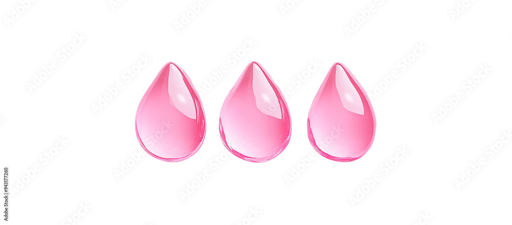 3 pink, transparent gel drops isolated on a white background 3 pink, transparent gel drops isolated on a white background