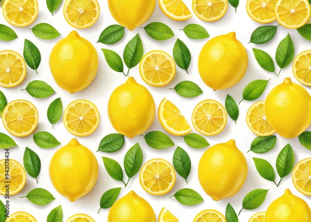 Bright yellow lemons arranged in a repeating geometric pattern on a white background, creating a vibrant and playful vector design for food, decor, and summer themes. Bright yellow lemons arranged in a repeating geometric pattern on a white background, creating a vibrant and playful vector design for food, decor, and summer themes.