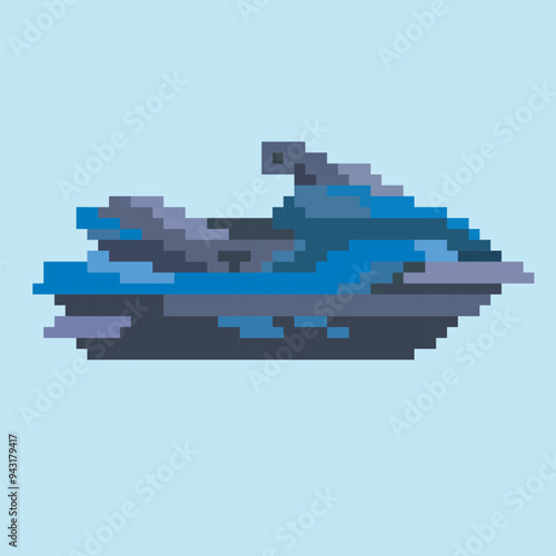 
jetski pixel art, vector illustration on isolated background.