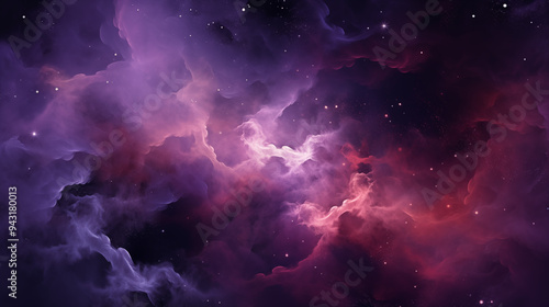 Purple And Red Nebula With Bright Stars In Deep Space