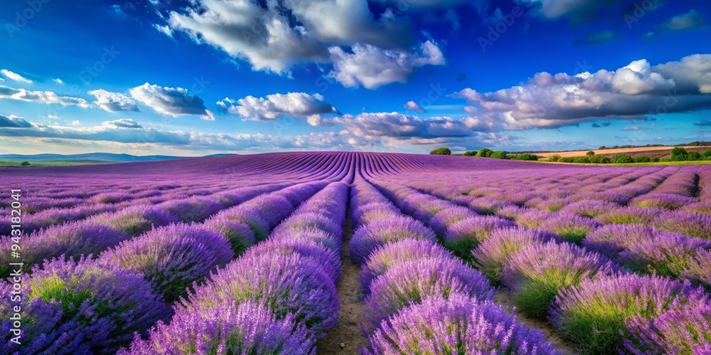 A canvas of lavender fields unfurls across the horizon, met by a brilliant blue sky that stretches to infinity and beyond. A canvas of lavender fields unfurls across the horizon, met by a brilliant blue sky that stretches to infinity and beyond.