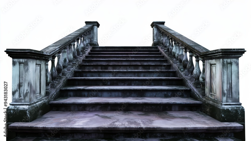 Fototapeta premium Old Stone Steps with Ornate Railings Representing Historical Architecture and Timeless Design Isolated on White Background