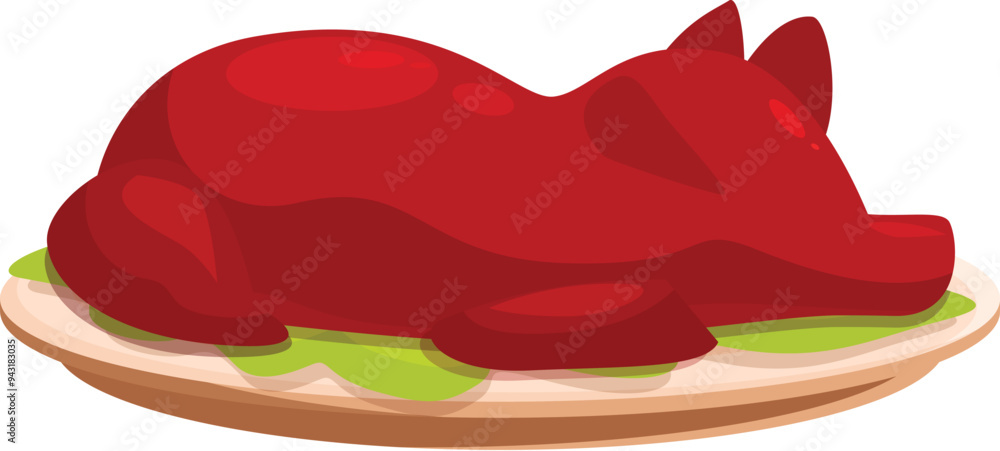 Whole roasted pig lying on serving tray with garnish, traditional festive food Whole roasted pig lying on serving tray with garnish, traditional festive food