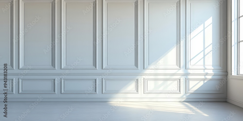 Elegant Minimalist White Wainscoting Wall with Wooden Floor Interior Design Elegant Minimalist White Wainscoting Wall with Wooden Floor Interior Design