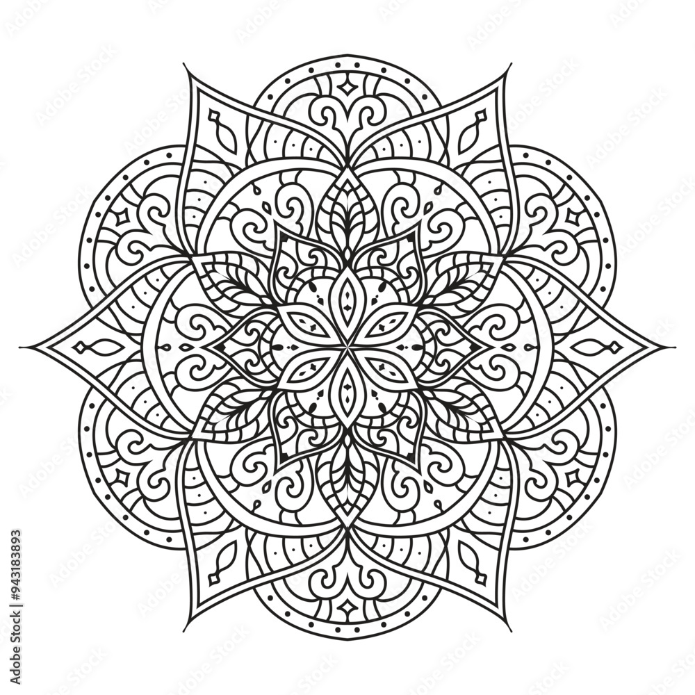 Fototapeta premium Vector abstract mandala pattern. Black and white illustration. Mandala isolated on the white background
