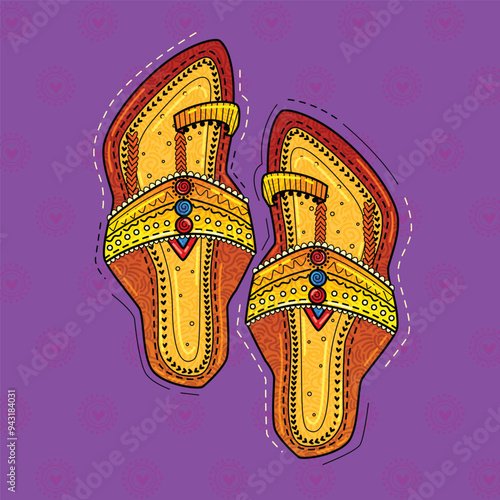 illustration of desi (indian) art style pair of Kolhapuri sandal (chappal).