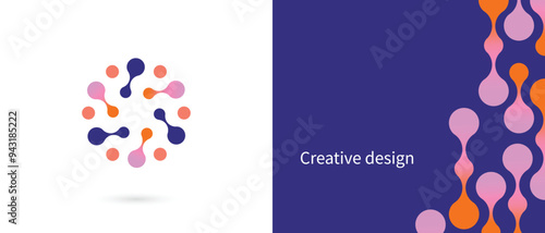 abstract circle logo, circular process movement icon, concept of global economy tradeshow exhibition exposition fairground showcase conference seminar symbol logotype and background pattern texture