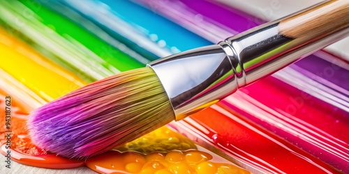 Photo image of a painter's brush dipped in a vibrant gel polish, ready to create a colorful design on a nail. photo