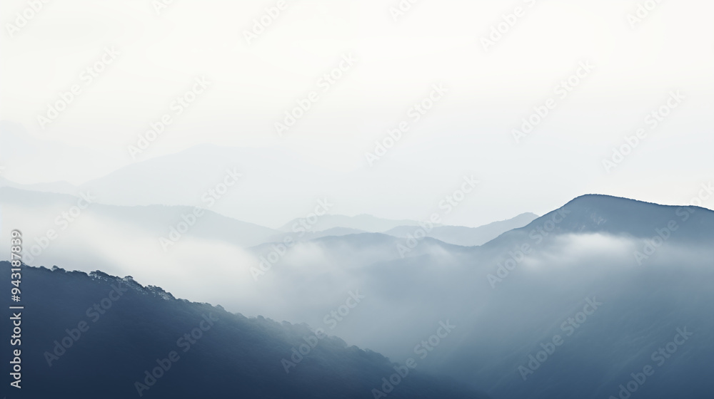 Fototapeta premium Foggy Mountain Valley with Soft Light and Shadows