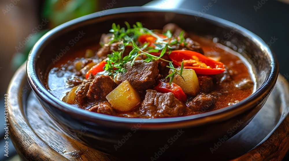 43. A bowl of Hungarian goulash with beef and paprika 43. A bowl of Hungarian goulash with beef and paprika