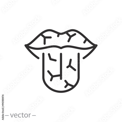 dry tongue icon, dry mouth, oral problem, linear vector illustration