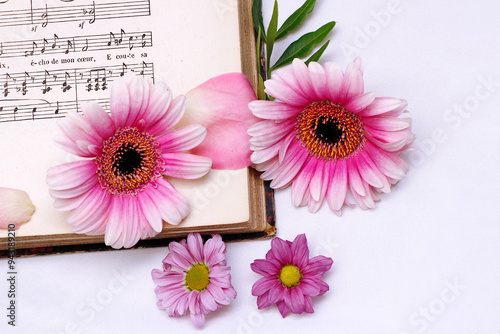 De magnifiques fleurs avec de vieux livres