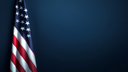 American US flag on dark blue background with copy space, Veterans or memorial day 2026, american midterms elections, national holiday, July 4