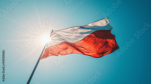 A waving Polish flag under ...