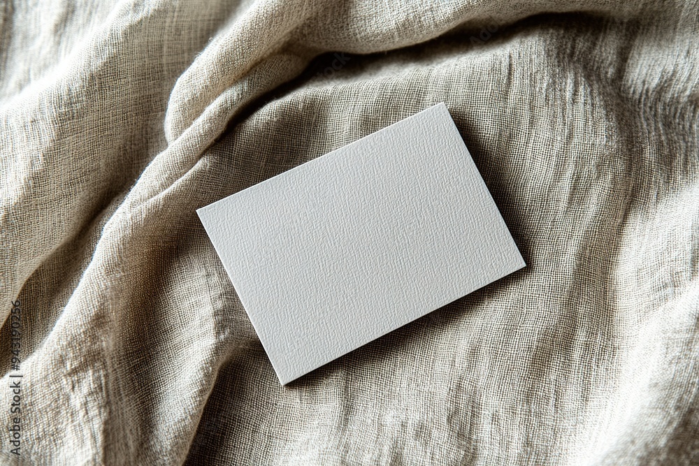Blank business card on textured fabric surface Blank business card on textured fabric surface