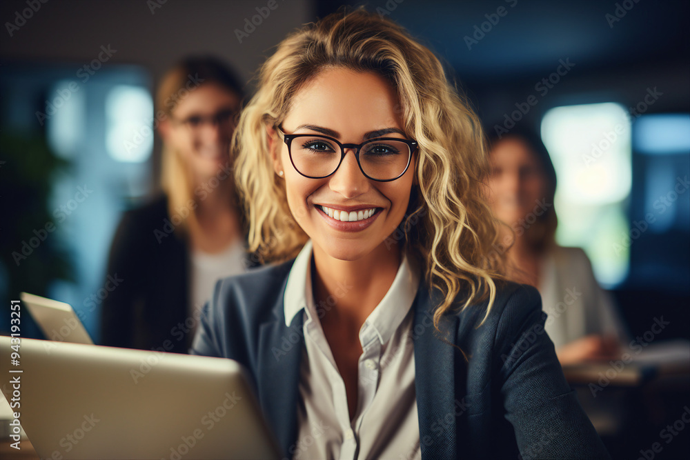 Successful business people person in modern interior office space building made with Generative AI artwork Successful business people person in modern interior office space building made with Generative AI artwork