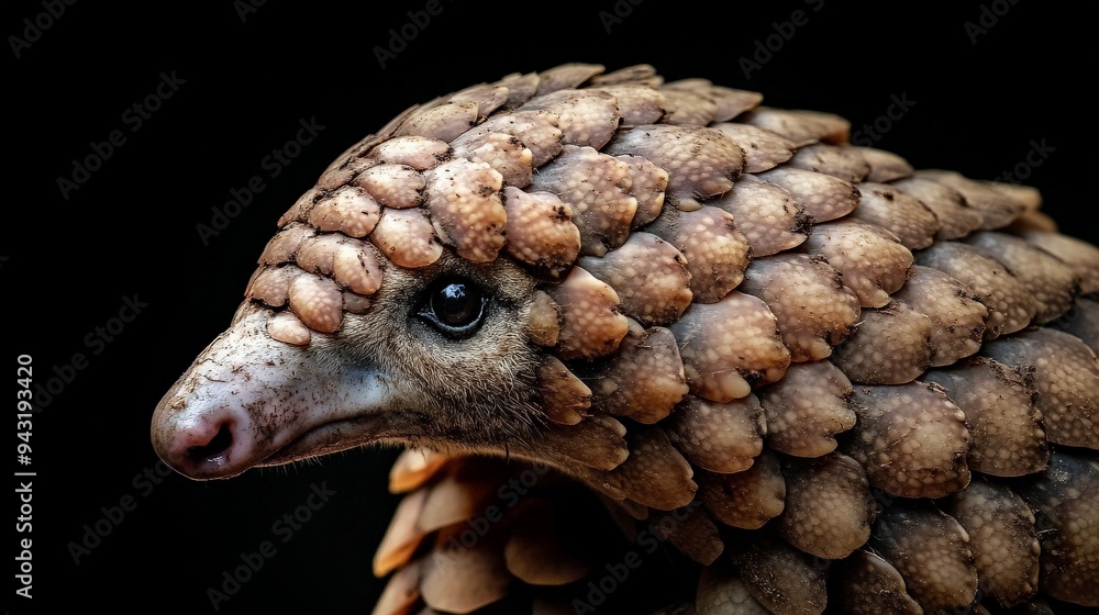 Obraz premium Portrait of a pangolin on a black background