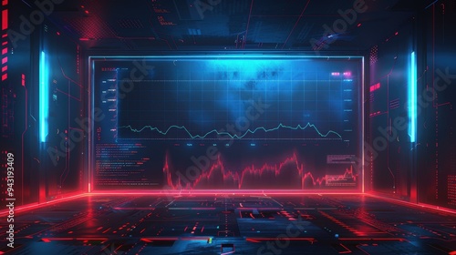 Wallpaper Mural Futuristic digital interface featuring glowing blue and red data charts and code, ideal for technology, finance, and analytics presentations, Torontodigital.ca