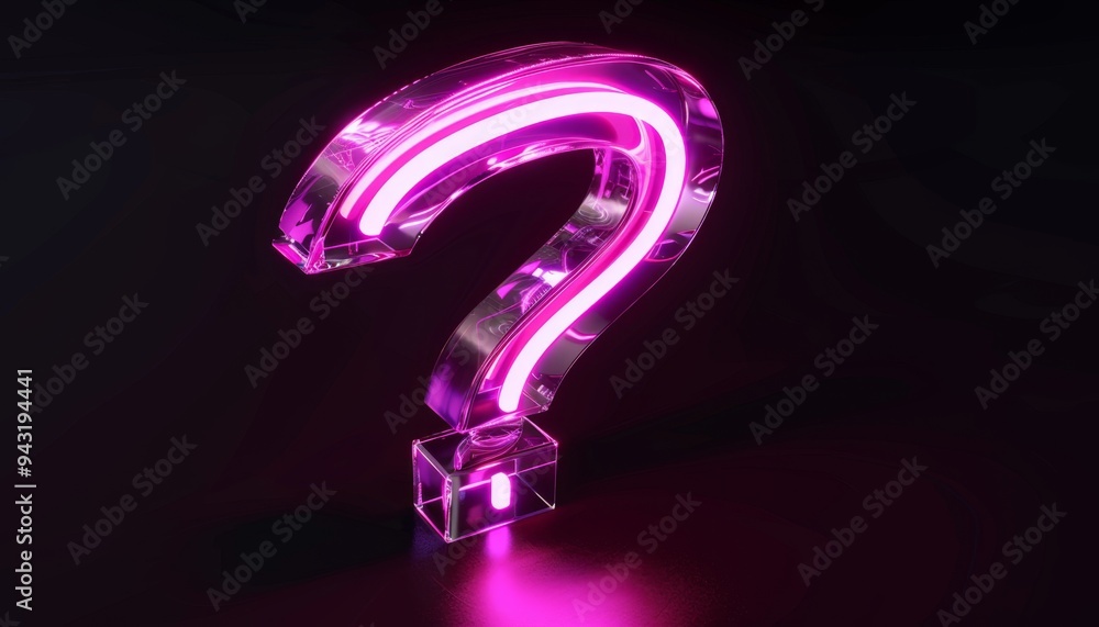 Vibrant Neon Pink Question Mark Illumination in Dark Ambiance Vibrant Neon Pink Question Mark Illumination in Dark Ambiance