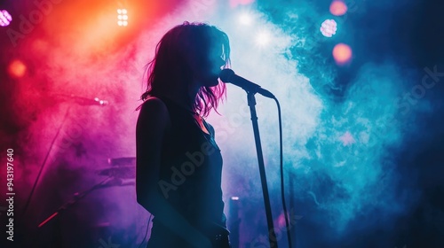 Wallpaper Mural A singer performing on stage with a microphone stand and colorful lights Torontodigital.ca