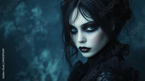 Wallpaper Mural Mysterious gothic woman with dramatic makeup and lace dress in dark ambiance Torontodigital.ca