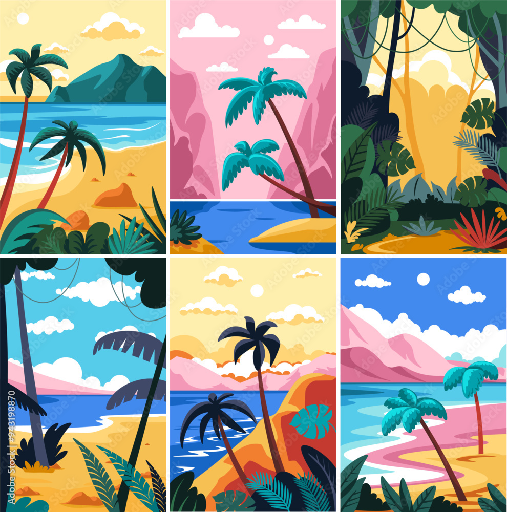 Obraz premium Tropical Landscapes Vector Set illustrations