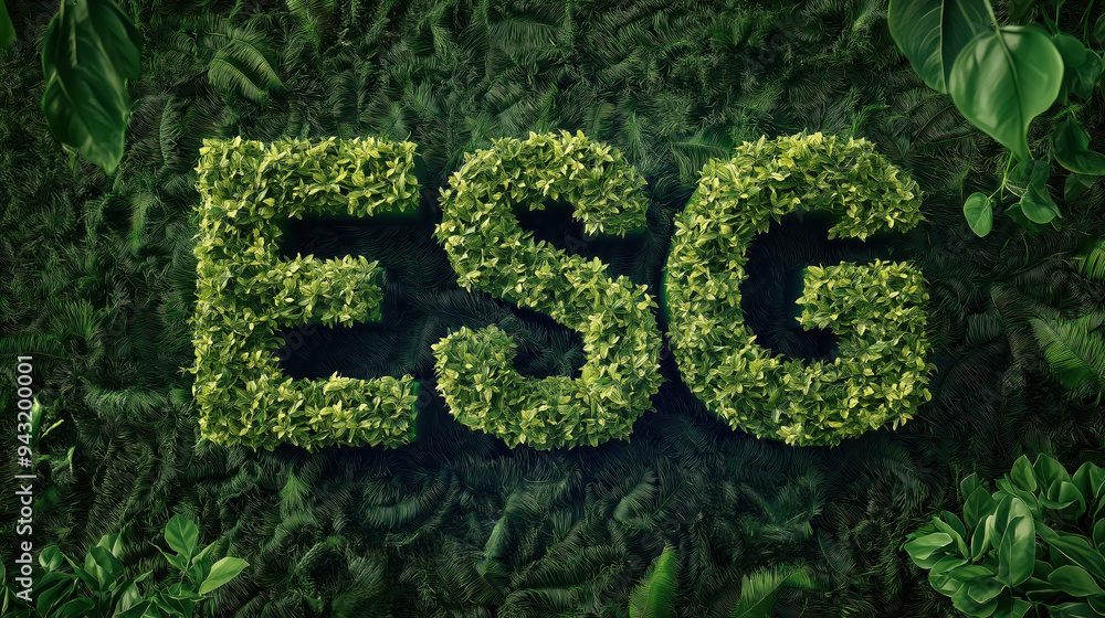 Green esg concept on lush foliage background highlighting sustainability Green esg concept on lush foliage background highlighting sustainability