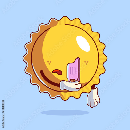 Cute Cartoon Sun Holding a Melted Ice Cream Illustration