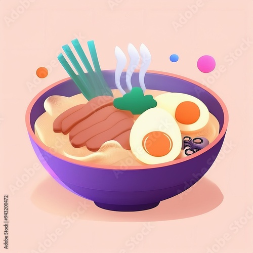 Create an appetizing cartoon illustration of a bowl of ramen