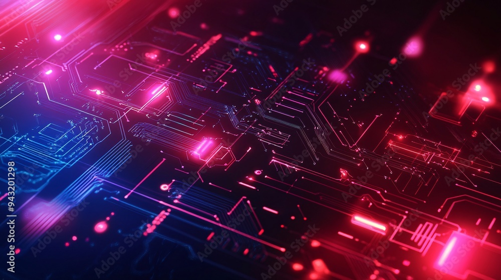 Fototapeta premium Futuristic technology background with neon circuits and glowing digital elements