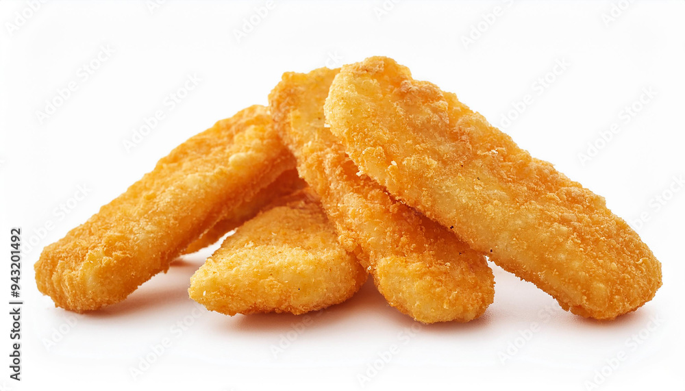 Tasty fried fish fillet nuggets on isolated white background. Delicious meal. Home cooking Tasty fried fish fillet nuggets on isolated white background. Delicious meal. Home cooking