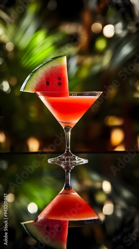 Watermelon Martini Cocktail with a Slice of Watermelon photo