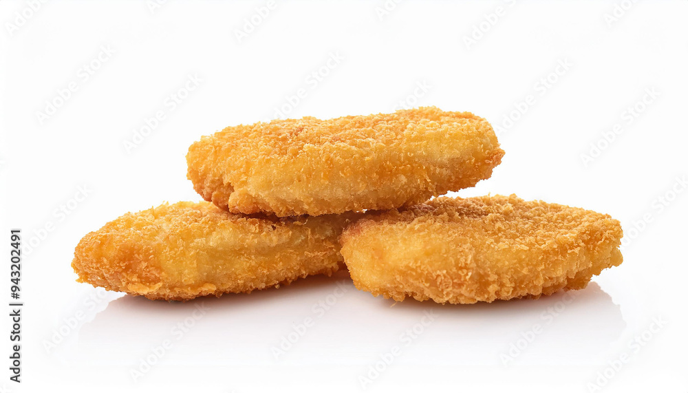 Tasty fried fish fillet nuggets on isolated white background. Delicious meal. Home cooking Tasty fried fish fillet nuggets on isolated white background. Delicious meal. Home cooking