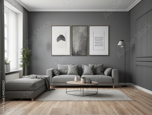 Modern Living Room with Gray Walls and a Sofa